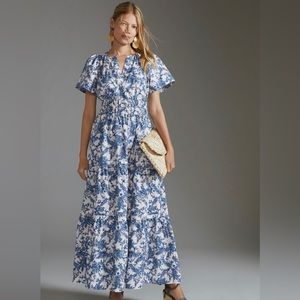 Anthropologie Somerset Blue and White Patterned Maxi Dress